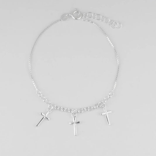 Pulsera veneciana con aros cruces colgantes 3mm