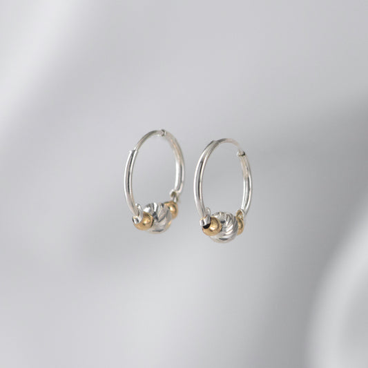 Candonga 3 Balines Bicolor Martillado 12.5MM | Plata Ley 925