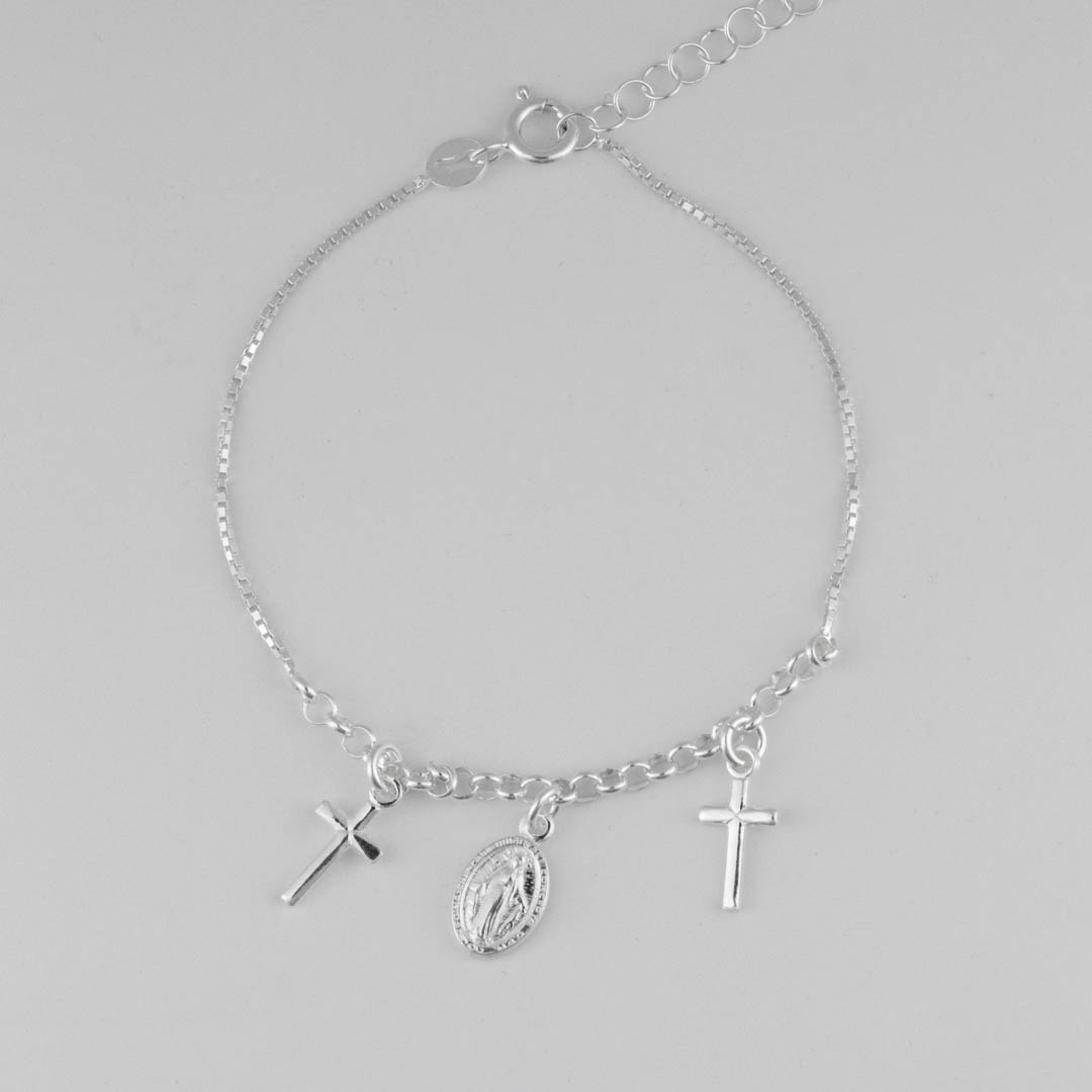 PULSERA VENECIANA AROS MILAGROSA CRUCES COLGANTES 3MM